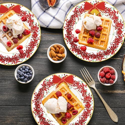Chiazllta 48pcs Christmas Paper Plates Red Gold Edge Party Tableware