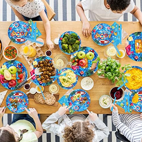 PHOGARY 93 PCS Pool Party Tableware Set for 8 Guests