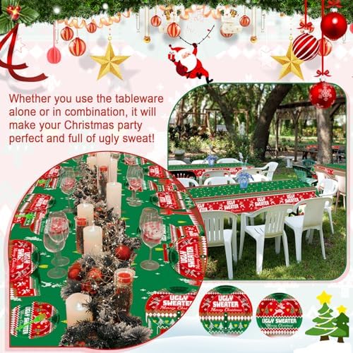 98 Pcs Christmas Ugly Sweater Party Tableware Set for 24 Guests
