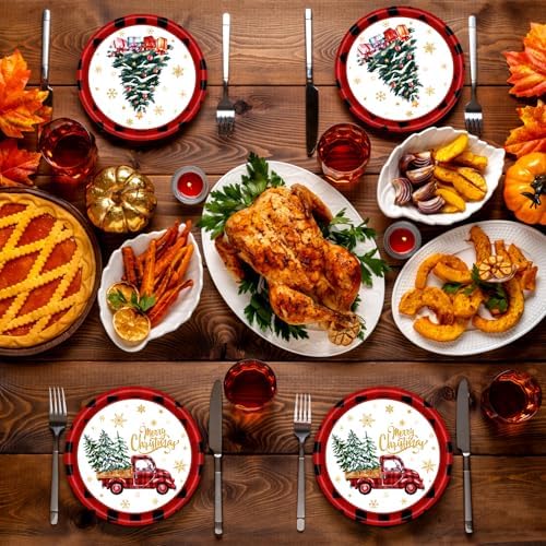 Fesciory 96 Pcs Christmas Plates Napkins Set