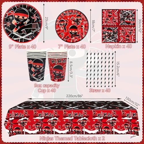 Ninja Birthday Party Plates Set for 40 Guests