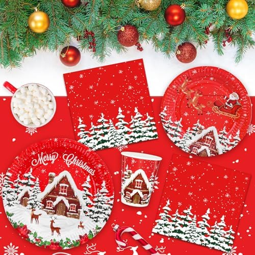Christmas House Party Paper Plates Napkins Tableware Set