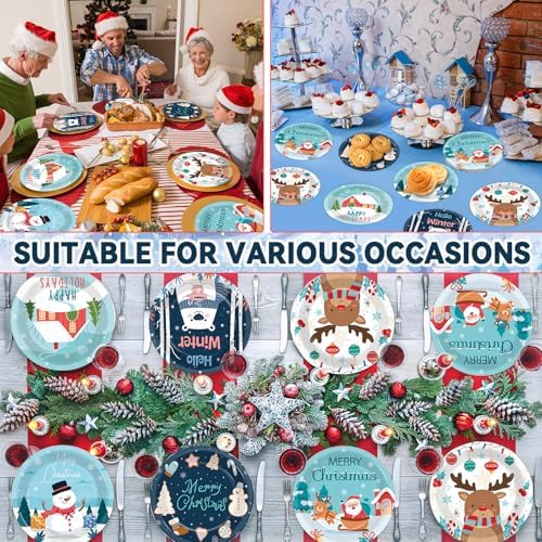 48Pcs Christmas Party Plates with Snowman Design