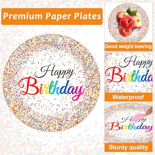 50PCS Confetti Sprinkles Plates and Napkins Birthday Party Set for 25 Guests