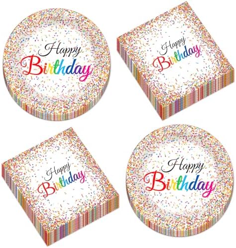 50PCS Confetti Sprinkles Plates and Napkins Birthday Party Set for 25 Guests
