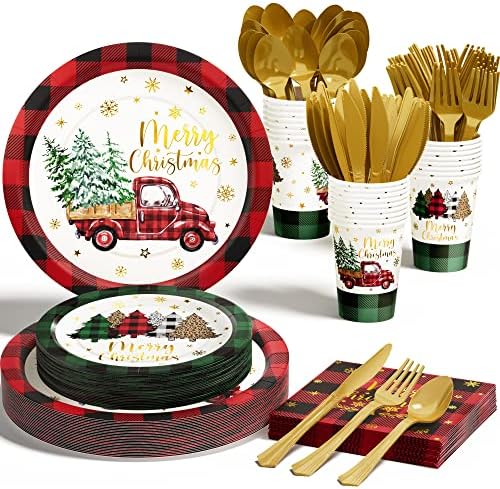 Christmas Party Decorations - 175 PCS Disposable Dinnerware Set