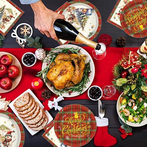 116 Piece Santa Plaid Party Tableware Set for 16 Guests