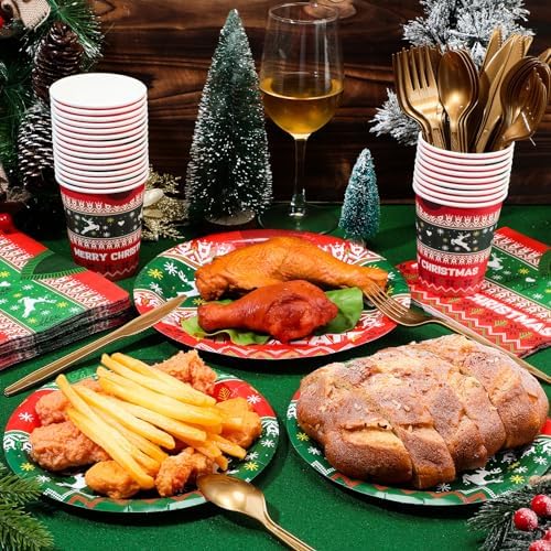 Yaomiao 180 Pcs Christmas Party Tableware Set