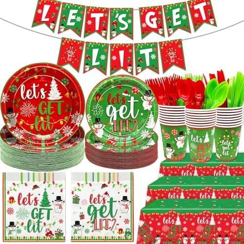 181Pcs Lets Get Lit Christmas Party Tableware Set