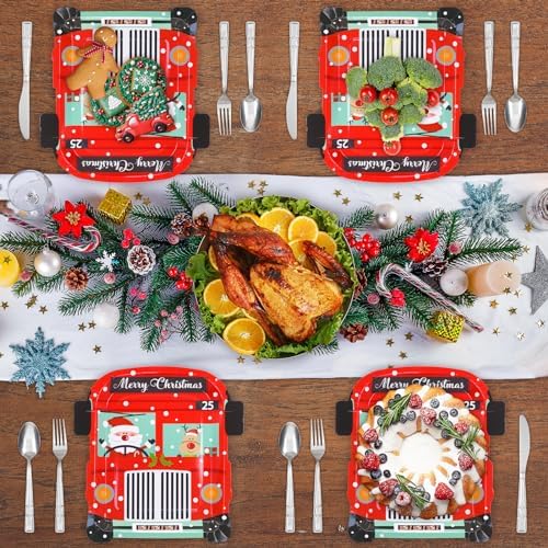 BFUN Santa Claus Bus Christmas Paper Plates 50 Count
