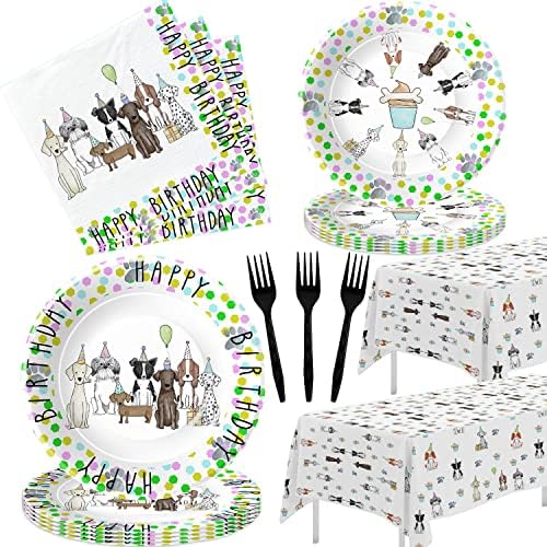 Xigejob Dog Birthday Party Plates and Napkins Set