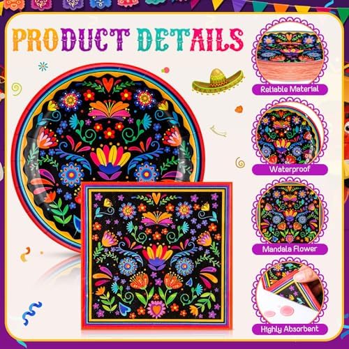 Domensi Mexican Fiesta Party Supplies Set 144 Pcs