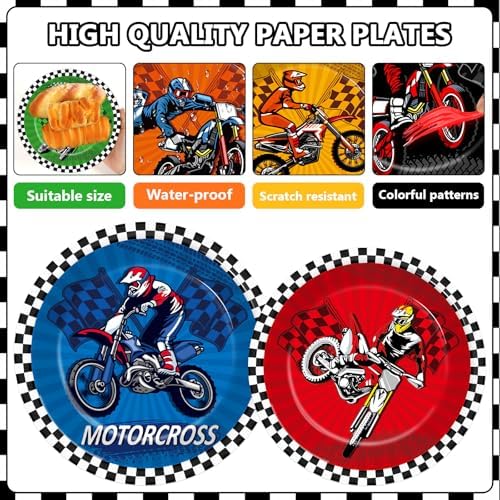 96Pcs Dirt Bike Party Plates Napkins Forks for Boys Birthday