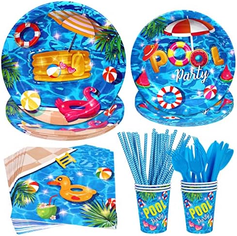 PHOGARY 93 PCS Pool Party Tableware Set for 8 Guests