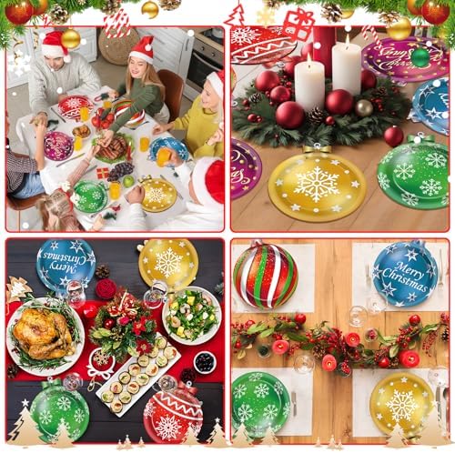 60 Count Christmas Ball Shaped Paper Plates Set
