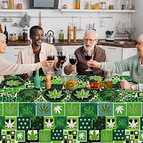 Gisgfim 98 Pcs Weed Themed Party Supplies Plates Tablecloth Decorations