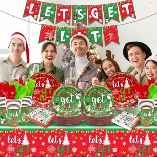 181Pcs Lets Get Lit Christmas Party Tableware Set