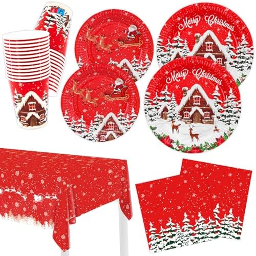 Christmas House Party Paper Plates Napkins Tableware Set