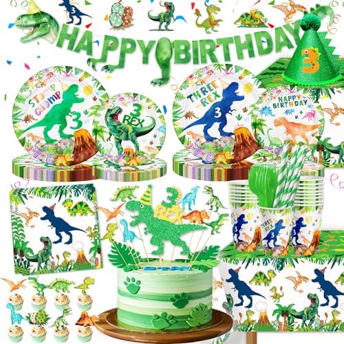 BIGKEOKI 3 Rex Birthday Party Decorations Dino Set