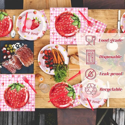 Strawberry Party Tableware Set - 96Pcs for 24 Guests