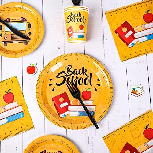 Whaline 175Pcs Back to School Tableware Set Yellow Scales Prints