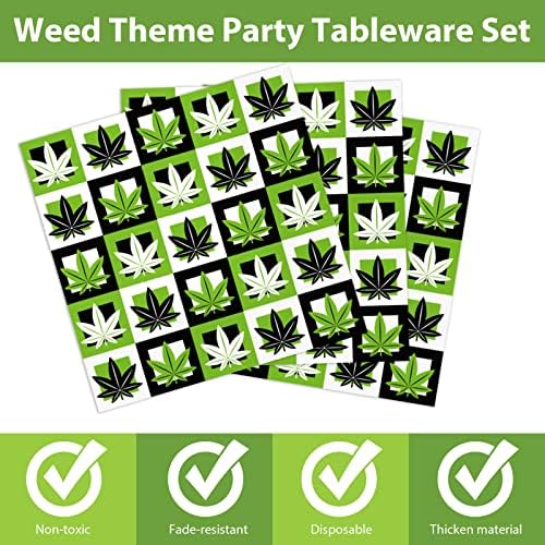 Gisgfim 98 Pcs Weed Themed Party Supplies Plates Tablecloth Decorations