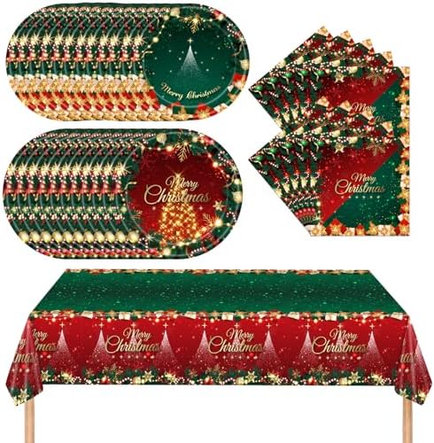 Wexifly Christmas Disposable Plates Set for 16 Guests
