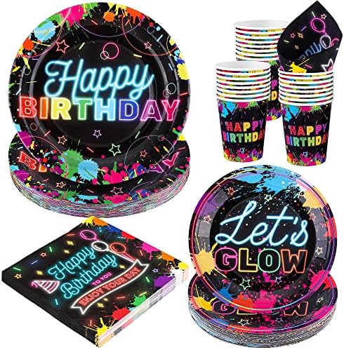 Durony 100 Piece Neon Glow Tableware Set for 25 Guests