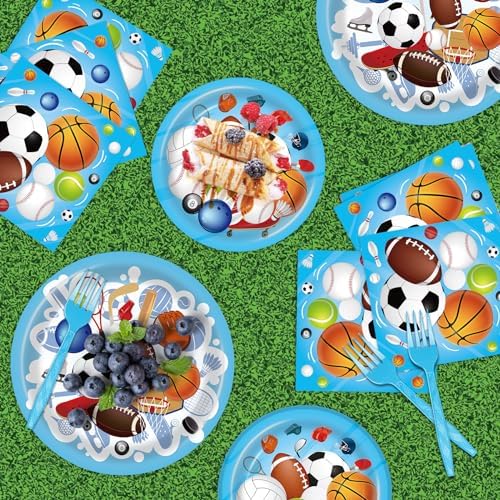 96 Pcs Sports Themed Birthday Party Supplies Plates Napkins