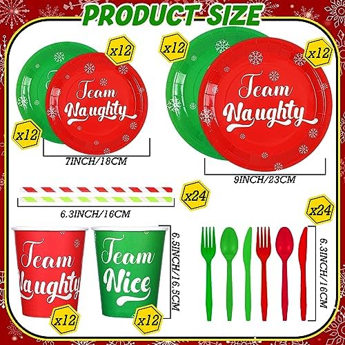 Sliner 192 Pcs Christmas Naughty Nice Party Tableware Set