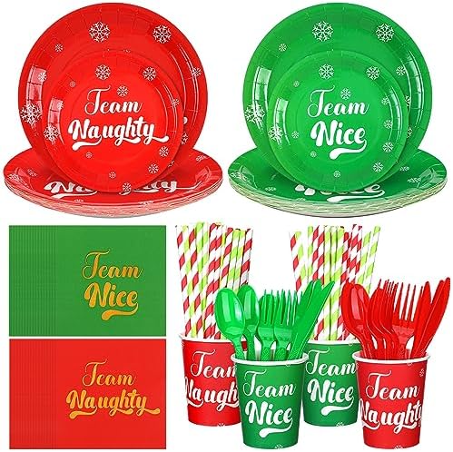 Sliner 192 Pcs Christmas Naughty Nice Party Tableware Set