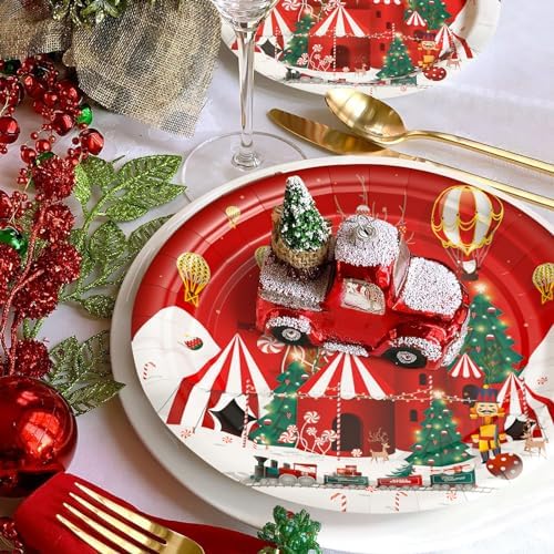 AFZMON 50 Pack Red Reindeer Christmas Plates