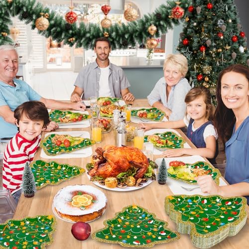 Christmas Tree Paper Plates 50 Count Large Xmas Party Plates