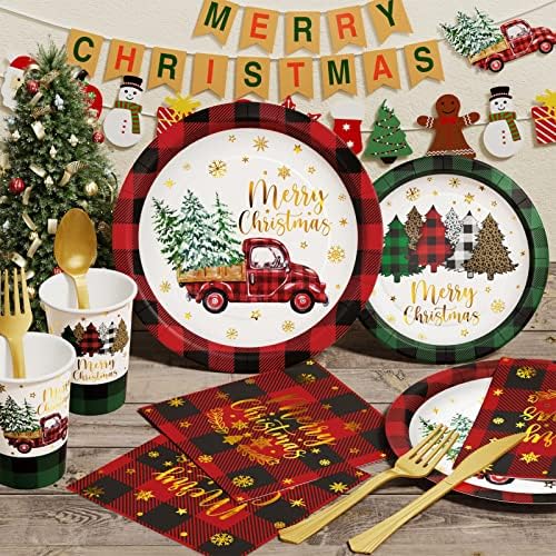 Christmas Party Decorations - 175 PCS Disposable Dinnerware Set