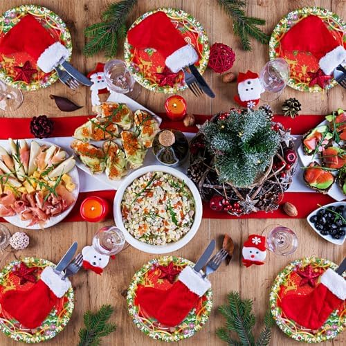 AFZMON 50 Pack 7 Inch Christmas Tree Themed Disposable Plates