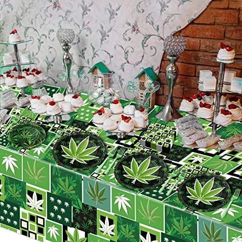 Gisgfim 98 Pcs Weed Themed Party Supplies Plates Tablecloth Decorations