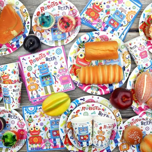 Robot Birthday Party Plates Set for Kids and Baby Shower