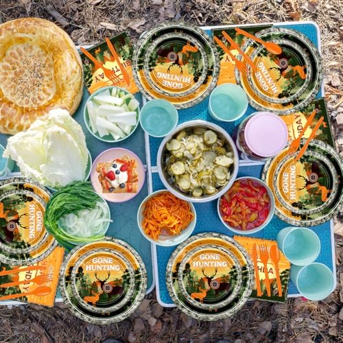 Avezano 168 PCS Hunting Camo Birthday Tableware Set for 24 Guests